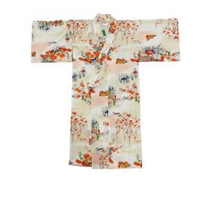 Vintage Womens Japanese Kimono Robe Size M 40 Floral Print Nightwear Loungewear